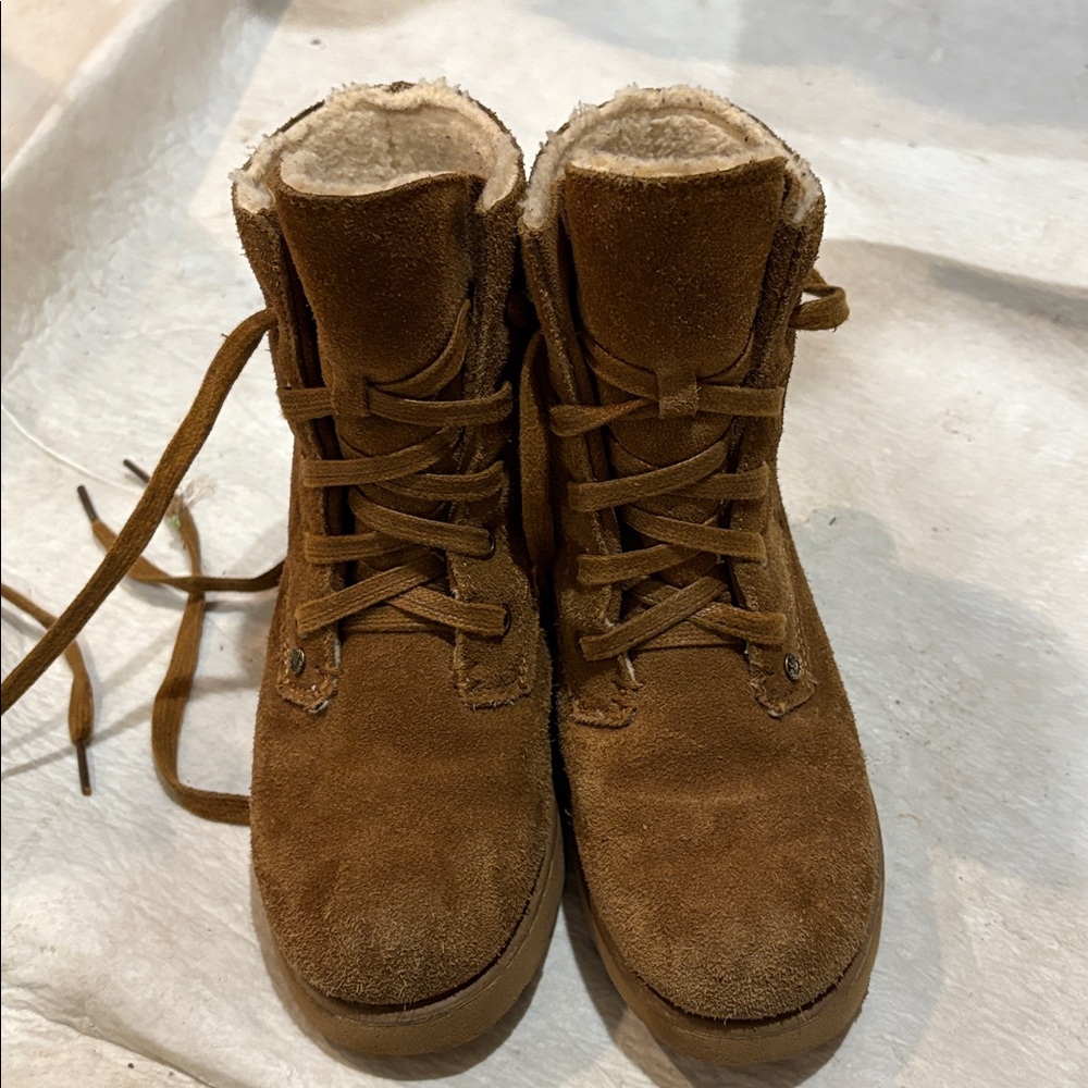 Brown Suede Lace-Up Boots